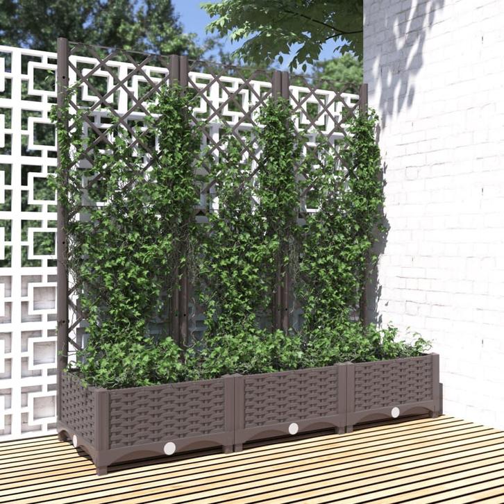vidaXL Plantenbak met trellis bruin 120x40x121,5 cm PP, Jardin & Terrasse, Pots de fleurs, Envoi
