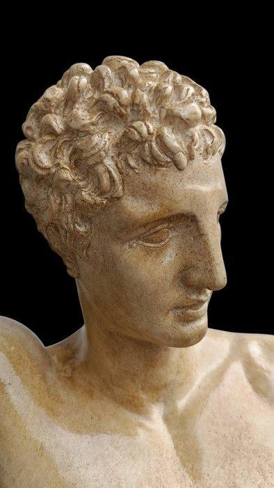 sculptuur, Busto Hermes - 32 cm - marmerstof, Antiquités & Art, Curiosités & Brocante