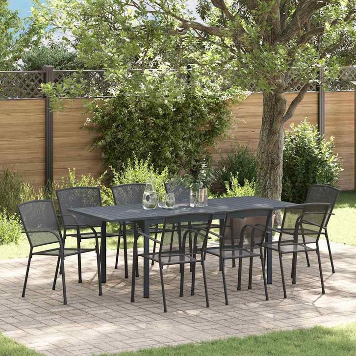 vidaXL Tuin Eettafel Set 9 pcs Staal, Tuin en Terras, Tuinsets en Loungesets, Nieuw, Verzenden