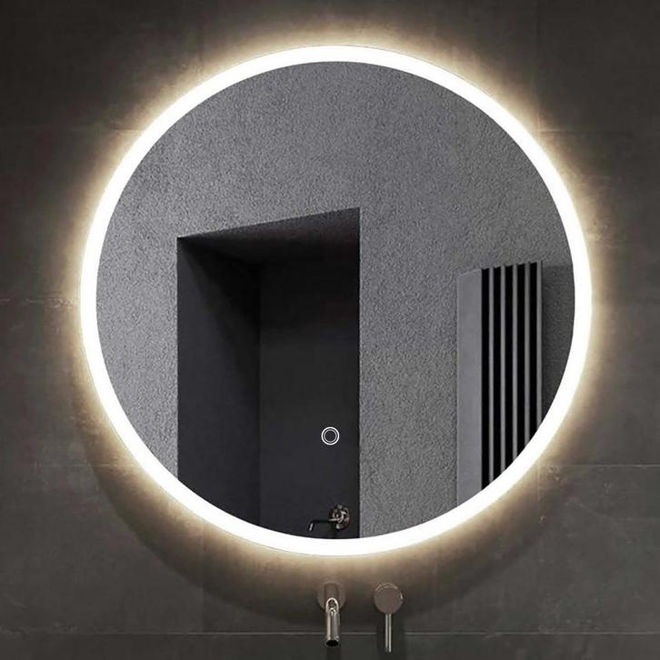 LED spiegel rond met lichtgevend kunststof kader - 600 mm, Huis en Inrichting, Woonaccessoires | Spiegels, Nieuw, Rond, Verzenden