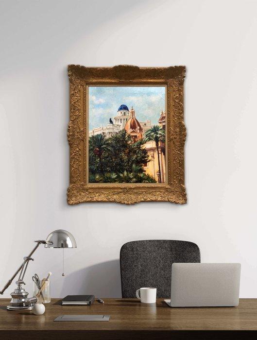 Escuela valenciana (XX) - Ayuntamiento y cúpula azul,, Antiek en Kunst, Kunst | Schilderijen | Klassiek