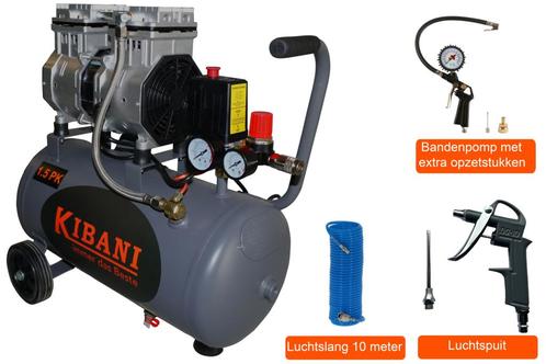 Kibani Super Stille Compressor 24 Liter + Luchtslang +, Doe-het-zelf en Bouw, Compressors