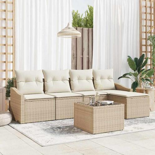 vidaXL 6-delige tuinsofa set met kussens in bruin poly, Tuin en Terras, Tuinsets en Loungesets, Nieuw, Verzenden