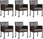 Set van 6 Donkergrijze leren moderne kuipstoel - poot rond, Huis en Inrichting, Overige kleuren, Nieuw, Leer, Ophalen of Verzenden