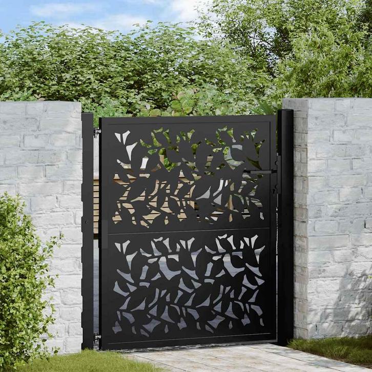 vidaXL Poort met bladontwerp 100x100 cm staal zwart, Tuin en Terras, Tuinpoorten, Nieuw, Verzenden