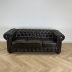 Vintage Chesterfield 3-zitsbank, donker bruin - leer, Huis en Inrichting, Gebruikt, Eén