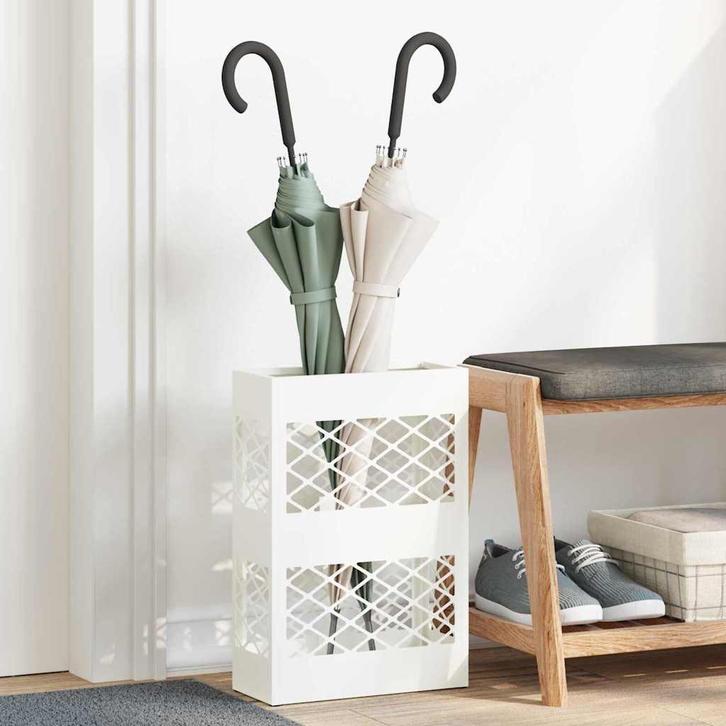 vidaXL Opslaghaak & Rek met opslag Wit 28 x 12 x 41 cm Staal, Huis en Inrichting, Woonaccessoires | Paraplubakken, Nieuw, Verzenden