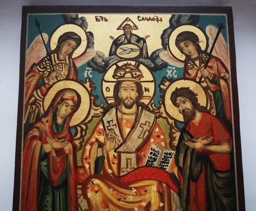 Icône - La Sainte Vierge, Jésus-Christ et Jean-Baptiste -, Antiek en Kunst, Antiek | Boeken en Manuscripten