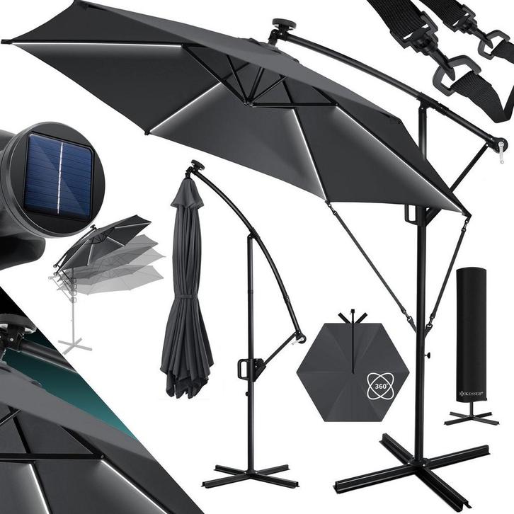KESSER® Zweefparasol met voet - LED - Ø 3m - 360° Draaibaar, Tuin en Terras, Overige Tuin en Terras, Verzenden