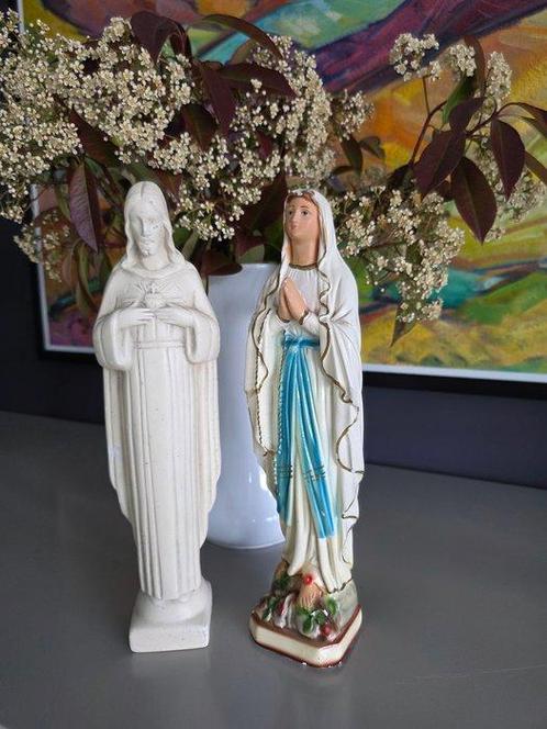 Statue, Christus Heilig Hart & Maria van Lourdes - 30 cm -, Antiek en Kunst, Antiek | Boeken en Manuscripten
