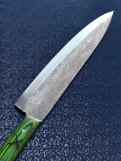 Green Wave Patterned Chef’s Knife - Couteau de table -, Antiek en Kunst, Antiek | Keukengerei