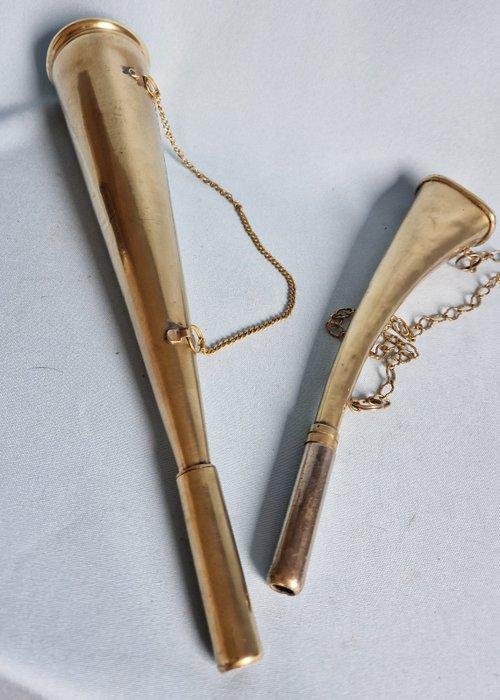 Corne de navire / klaxon de navire (2) - Laiton - Hoorns, Antiquités & Art, Curiosités & Brocante