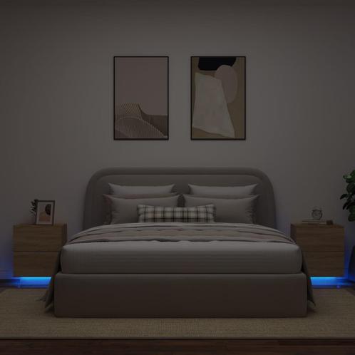 vidaXL Armoires de chevet et lumières LED 2 pcs chêne, Maison & Meubles, Chambre à coucher | Tables de chevet, Neuf, Envoi