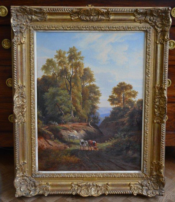 Cornelis Kimmel (1804-1877) - Boslandschap met koeien, Antiquités & Art, Art | Peinture | Classique