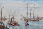 Evert Moll (1878-1955) - Havengezicht met Schepen - NO, Antiquités & Art, Art | Peinture | Classique
