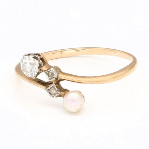 Zonder Minimumprijs - Ring - 14 karaat Geel goud - 0.18ct., Handtassen en Accessoires, Ringen