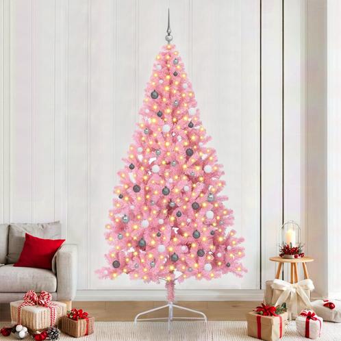 vidaXL Kunstmatige Halve Kerstboom Roze 240 cm PVC, Diversen, Kerst, Nieuw, Verzenden