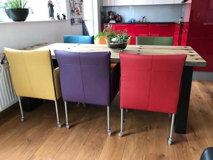 Set van 6 leren kuip eetkamerstoelen met wieltjes -, Huis en Inrichting, Stoelen, Nieuw, Eén, Ophalen of Verzenden