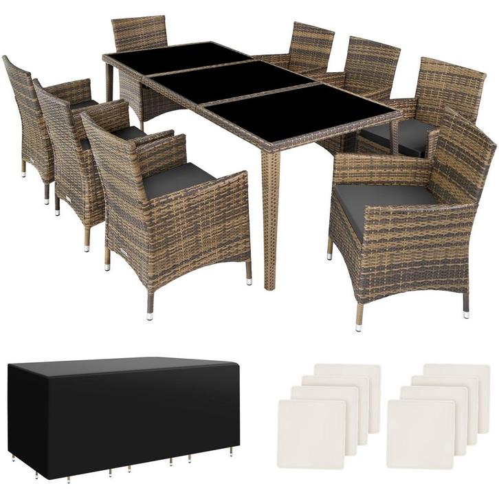 tectake Aluminium wicker zitgroep Menorca 8+1 met beschermho, Tuin en Terras, Tuinsets en Loungesets, Verzenden