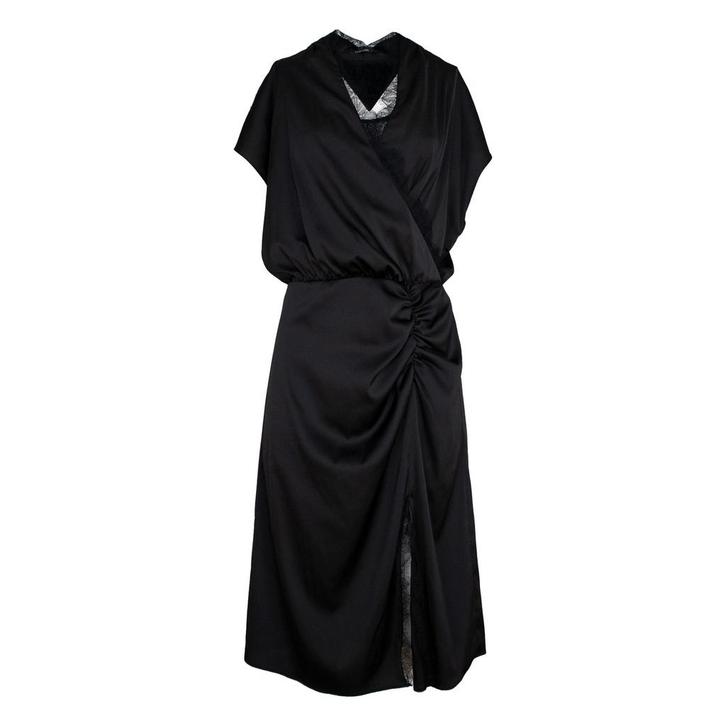 Marc Aurel • zwarte satijnen jurk met kant • 36, Kleding | Dames, Truien en Vesten, Zwart, Nieuw, Maat 36 (S), Verzenden