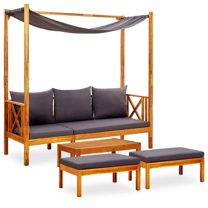 vidaXL Tuinbank met tafel en voetenbanken massief acaciahout, Tuin en Terras, Tuinsets en Loungesets, Nieuw, Verzenden