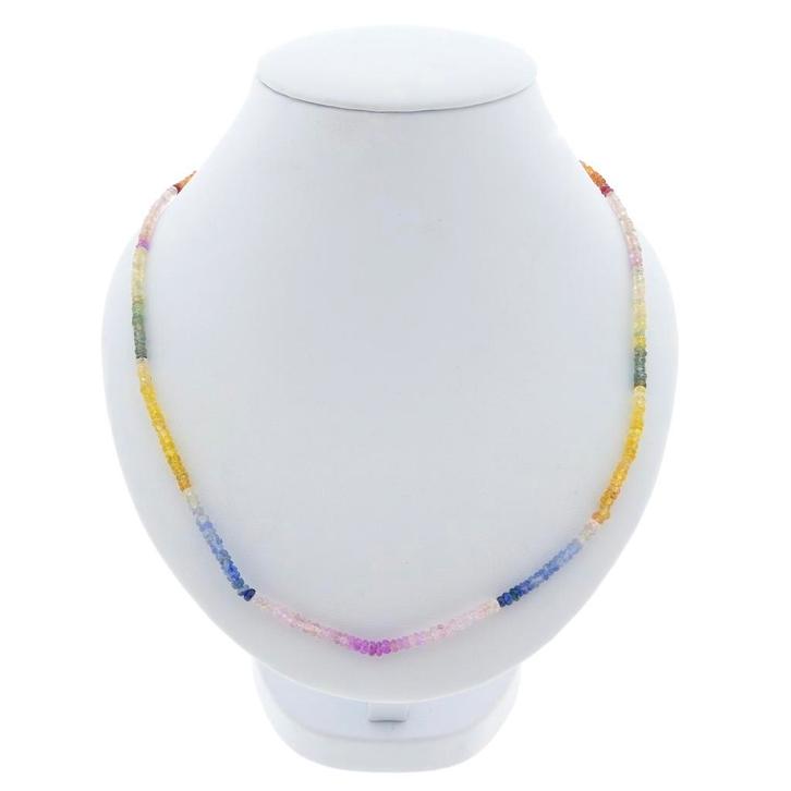 9 Krt. Multikleurige saffier kralen ketting | 47 cm, Handtassen en Accessoires, Antieke sieraden, Met edelsteen, Goud, Ophalen of Verzenden