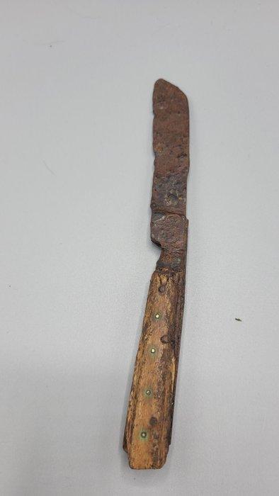Hout, IJzer, Messing Tafelmes - 15 cm - Klappmesser  (Zonder, Antiek en Kunst, Antiek | Overige Antiek