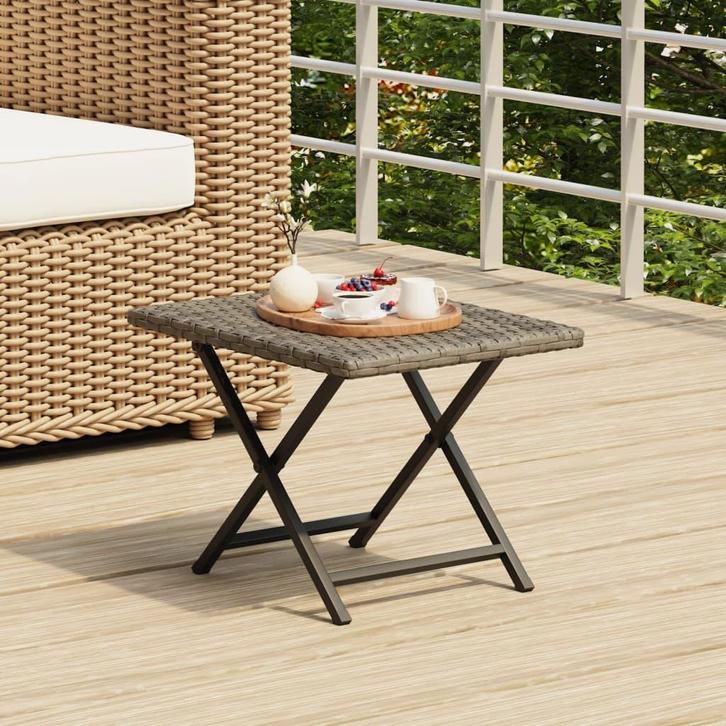 vidaXL Tafel inklapbaar 45x35x32 cm poly rattan grijs, Tuin en Terras, Tuintafels, Nieuw, Verzenden