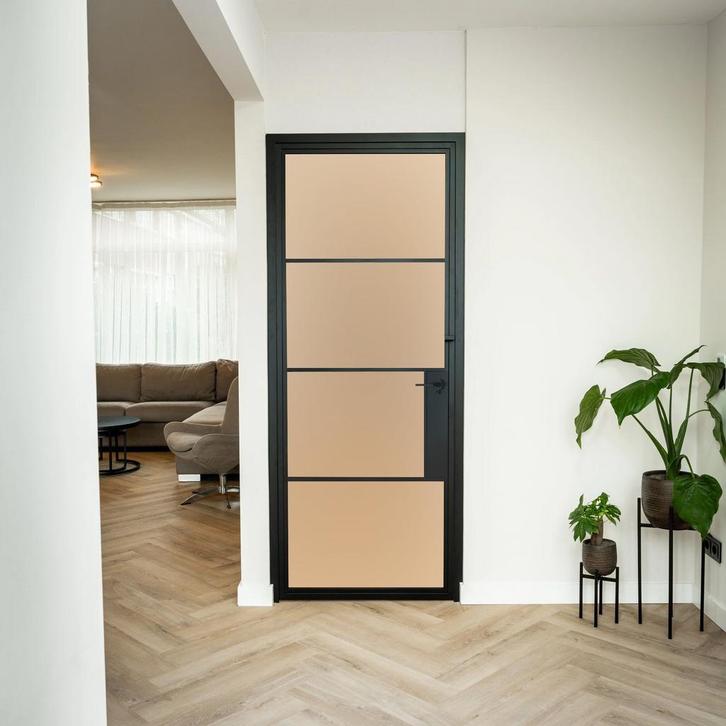 Stalen Binnendeur - 4 Vlaks - Mat glas - Met slot, Doe-het-zelf en Bouw, Deuren en Vliegenramen, Nieuw, Metaal, Binnendeur, 200 tot 215 cm