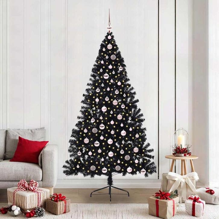 vidaXL Kunststof Voorverlichte Kerstboom met 300 LED Zwart, Diversen, Kerst, Nieuw, Verzenden