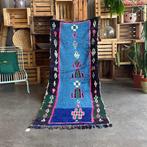Blauw Berber Boucherouite vloerkleed Marokkaans tapijt -