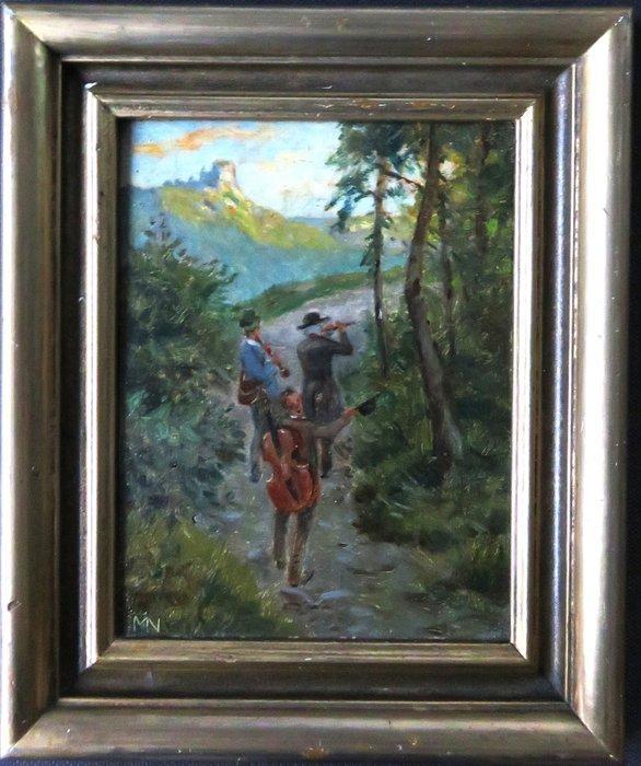 Martin Nicolaus (1870–1945) - Die Musikanten ziehen ab –, Antiquités & Art, Art | Peinture | Classique