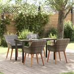 vidaXL Tuin Eettafel Set met kussen 5 pcs Grijs poly rattan, Tuin en Terras, Verzenden, Nieuw