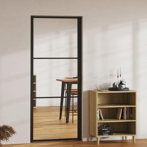 vidaXL Binnendeur 83x201,5 cm ESG-glas en aluminium zwart, Doe-het-zelf en Bouw, Deuren en Vliegenramen, Nieuw, Verzenden