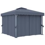 vidaXL Prieel met gordijn 3x3 m aluminium antraciet, Tuin en Terras, Partytenten, Verzenden, Nieuw
