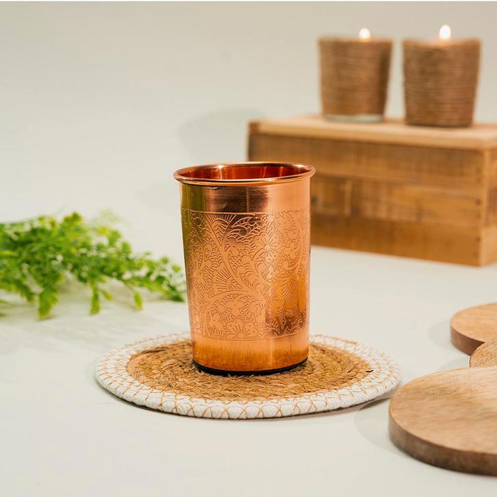 Puur Koperen Beker Bloempatroon Geheel - 300 ml, Sport en Fitness, Gezondheidsproducten en Wellness, Ophalen of Verzenden