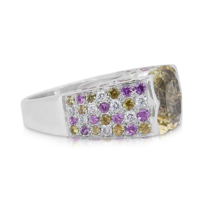 Ring - 18 karaat Witgoud - 6.60ct. tw. Citrien - Saffier, Handtassen en Accessoires, Ringen