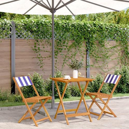 vidaXL Ensemble de bistro 3 pcs bleu et blanc tissu et, Jardin & Terrasse, Ensembles de jardin, Neuf, Envoi