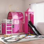 vidaXL Stapelbed met glijbaan en gordijnen roze 90x190 cm, Verzenden, Nieuw