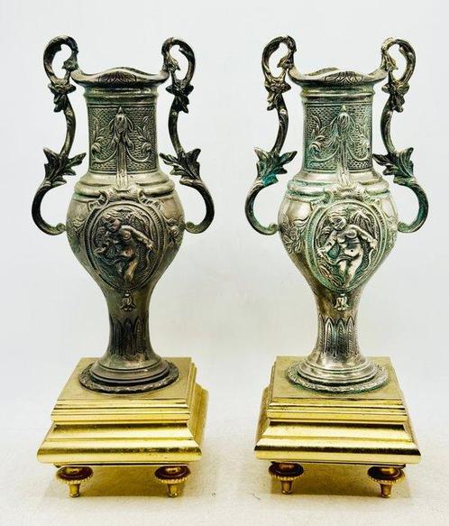 Vase (2) - Anforas mythologiques - Bronze argenté, Antiek en Kunst, Antiek | Overige Antiek