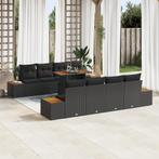 vidaXL 9-delige tuintafelset met kussens zwart poly rattan, Tuin en Terras, Verzenden, Nieuw