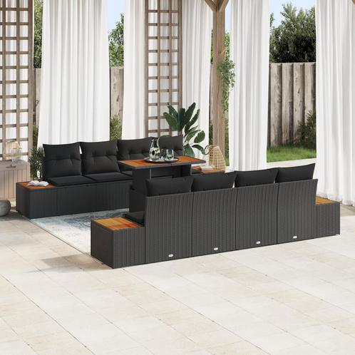 vidaXL 9-delige tuintafelset met kussens zwart poly rattan, Tuin en Terras, Tuinsets en Loungesets, Nieuw, Verzenden