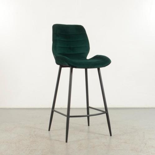 Barkruk Huskvarna - Groen velvet - 4-poot onderstel, Huis en Inrichting, Stoelen, Gebruikt, Ophalen of Verzenden