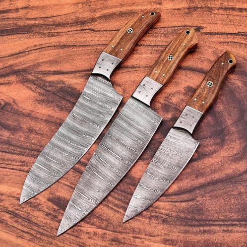 Keukenmes - Chefs knife - Hout en handgemaakt gevouwen, Antiek en Kunst, Antiek | Keukengerei