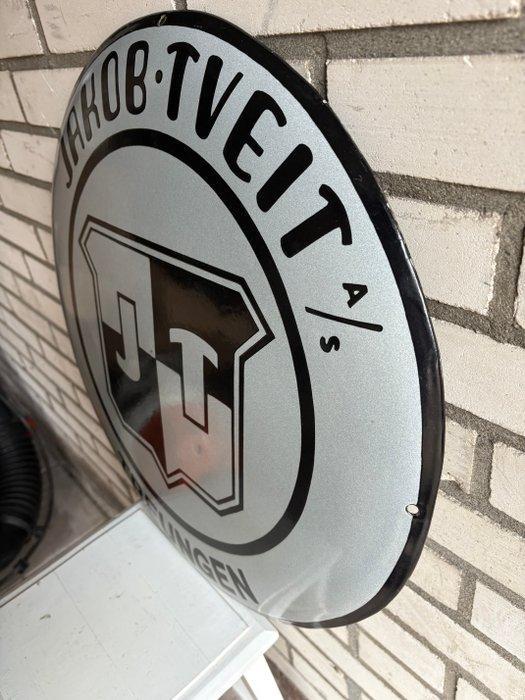 Emaille reclame - Rond emaille bord – Jakob Tveit A/S –, Antiek en Kunst, Antiek | Wandborden en Tegels