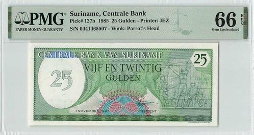 1985 Suriname P 127b 25 Gulden Pmg 66 Epq, Timbres & Monnaies, Billets de banque | Europe | Billets non-euro, Envoi