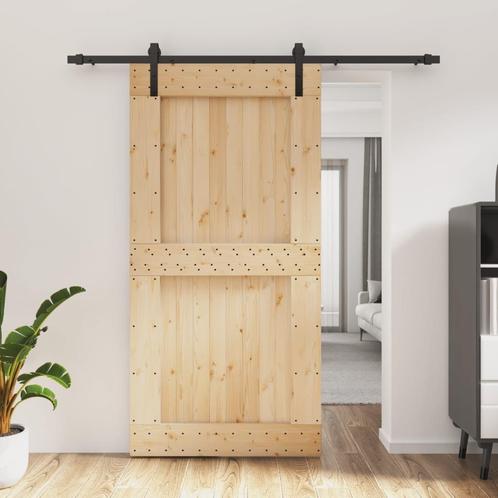 vidaXL Schuifdeur met beslag 100x210 cm massief grenenhout, Doe-het-zelf en Bouw, Deuren en Vliegenramen, Nieuw, Verzenden