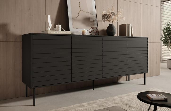 Meubella | Dressoir zwart 102cm 4 deuren - Opbergkast, Huis en Inrichting, Kasten | Dressoirs, 25 tot 50 cm, Nieuw, 200 cm of meer