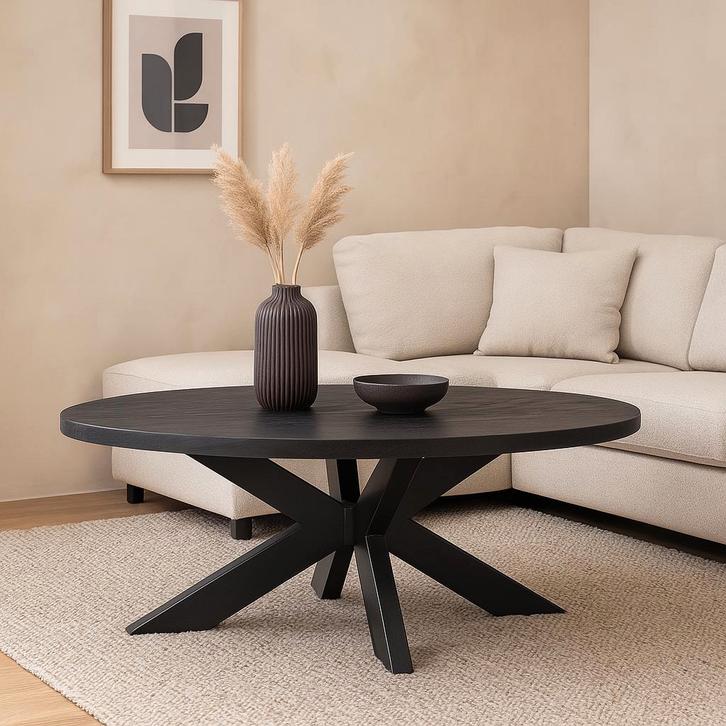 Salontafel Mangohout Ovaal Oscar Zwart 130x70, Huis en Inrichting, Tafels | Salontafels, 50 tot 100 cm, 100 tot 150 cm, Ovaal