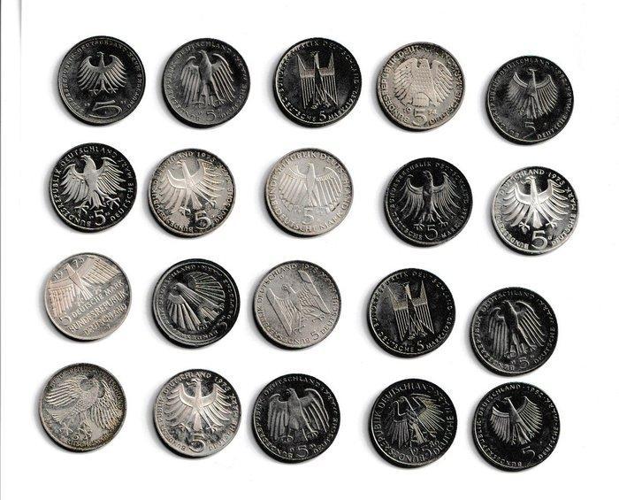 Duitsland, Bondsrepubliek 5 Deutsche Mark 20x various issues, Postzegels en Munten, Munten | Europa | Niet-Euromunten